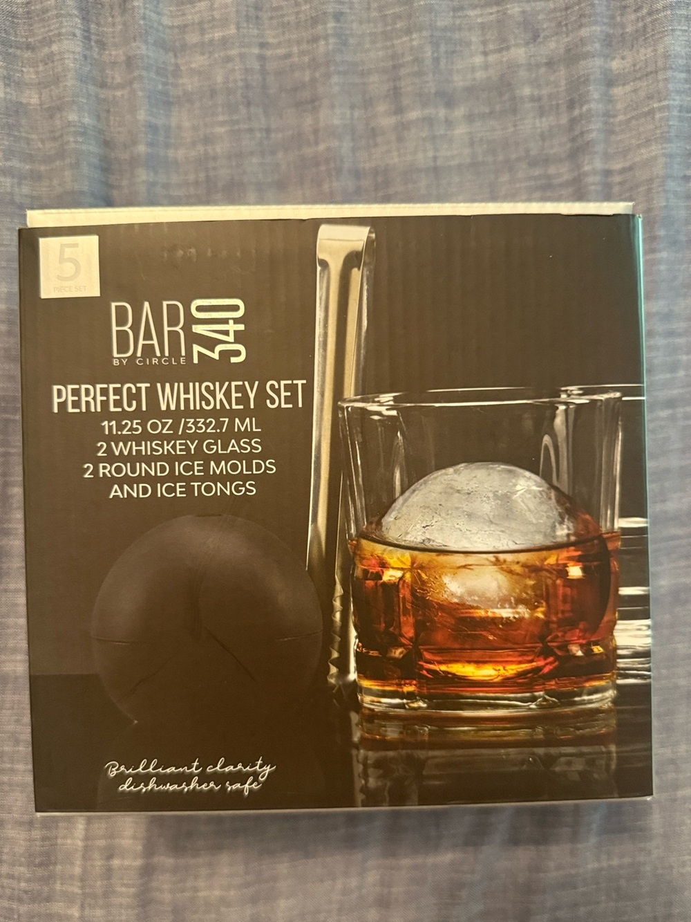 Bar III Perfect Whiskey Set - Glasses & Round Ice Molds - Black